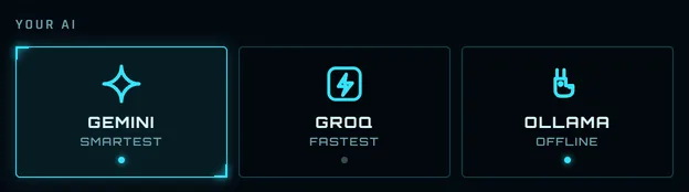 AI brain selector with Gemini, Groq and Ollama, Jarvis look